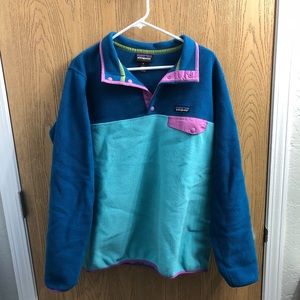 Patagonia synchilla blue tri color snap jacket